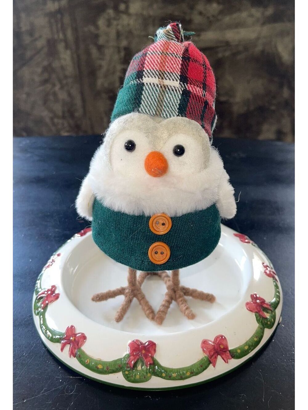 Christmas Bird Figurine with Plaid Hat -Bigger than Featherly Friends